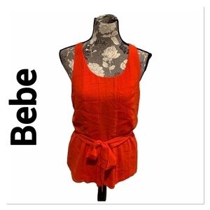 BEBE Sleeveless Belted Blouse Bright Coral small